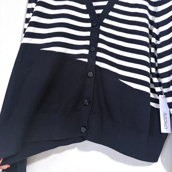CHICO'S NWT Mixed Stripe Balloon Sleeves Knit Cardigan Sweater Size 3/XL - Picture 7 of 13
